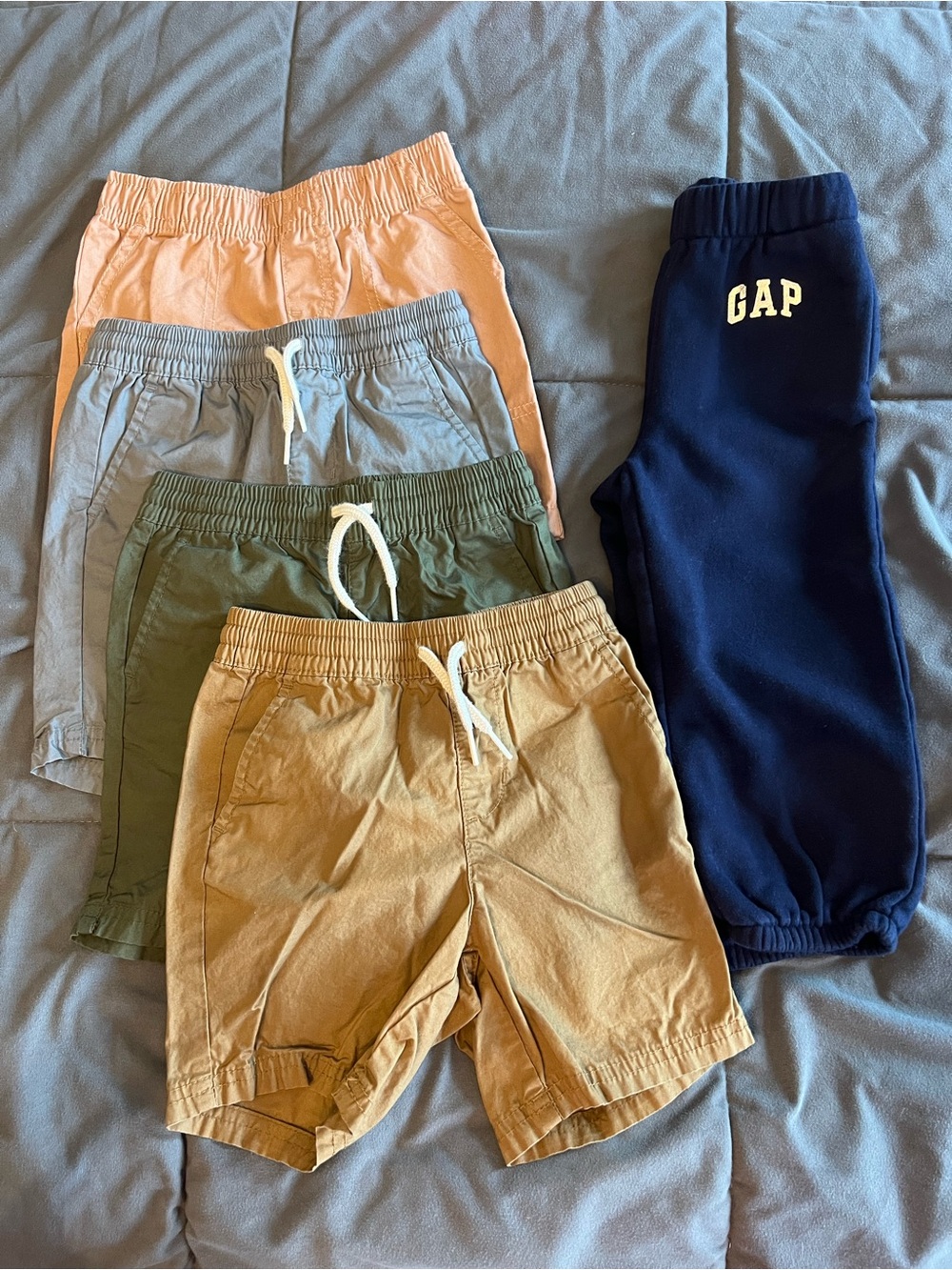 Old Navy Kids Shorts & Navy GAP Sweatpants - Peach, Light Gray, Olive, Tan, Navy